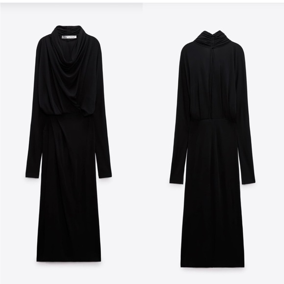 ZARA DRAPE MIDI DRESS LIMITED EDITION SIZE XS COLOR BLACK NWT - Picture 2 of 11